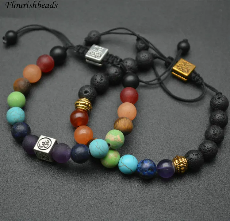 

Black Lava Multi Natural Stone Round Beads Chakra Life Tree Charm Bracelet