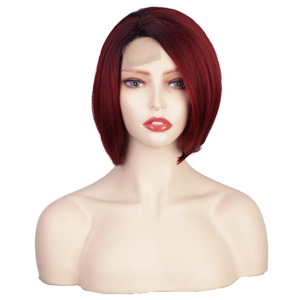 

Straight Side Bangs Hair Wig Party Daily Use 10 Inch Short Bob Wigs For Women Synthetic Hair Wigs, Pic showed