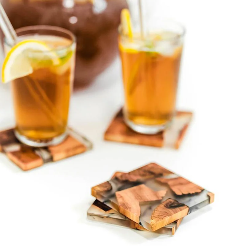 

fall tableware coaster cedar wood resin coasters with cedar wooden epoxy resin drinking coaster, Customized color