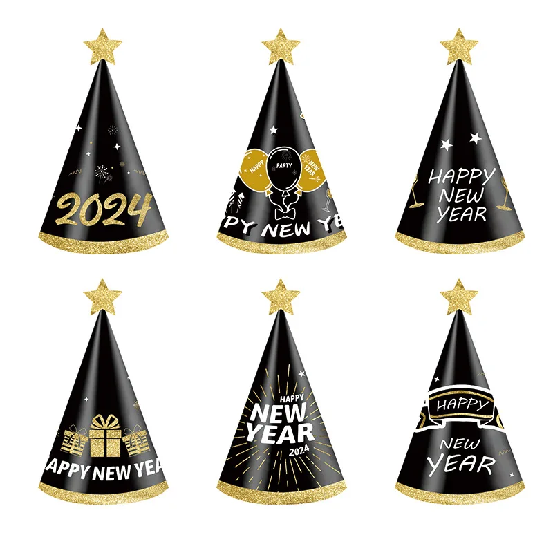 

DAMAI New Year Black Gold Paper Hat Children's New Year Party Photo Hat Festive Hats & Party Decoration Kids Party Supplies