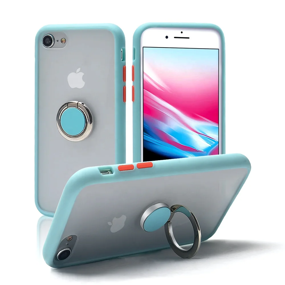 

Multi-color transparent matte mobile phone bags Shockproof TPU+PC Back Cover Case with Built-in 360 Rotatable Ring Stand