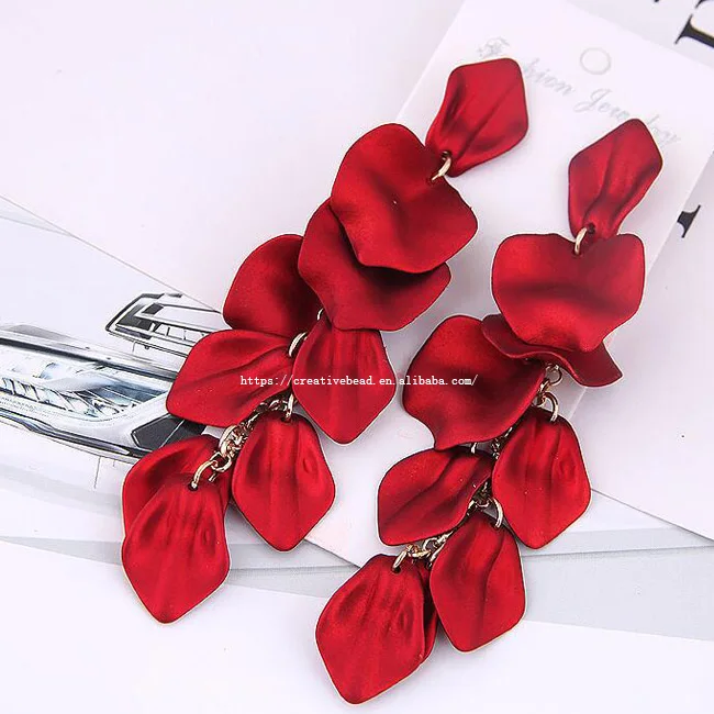 

2021 Popular Fashion Party Jewelry Metal Ear Ring Petal Women Trendy Earrings Valentines Gifts, Red,yellow,pink,bulk & customized