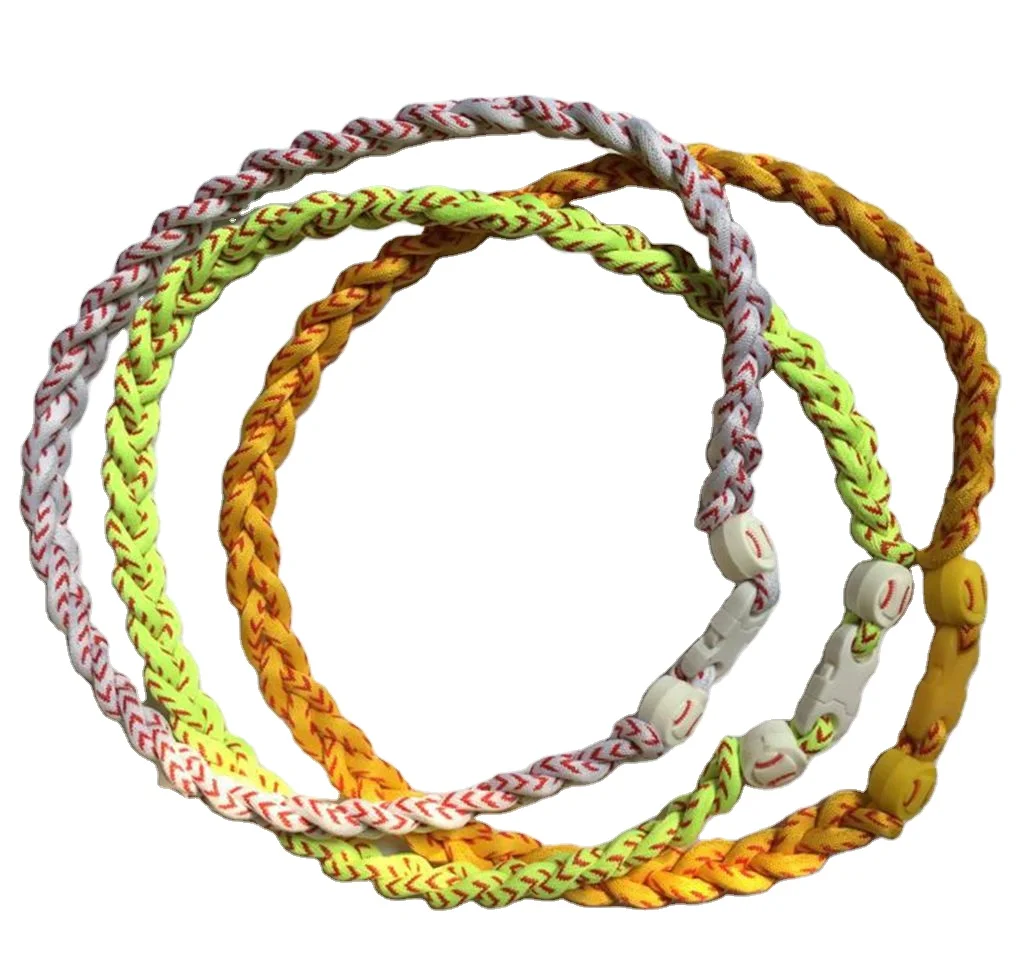 

Wholesale braided Black and white green Baseball Necklace Titanium Rope Braided Sport 3 Rope Necklace