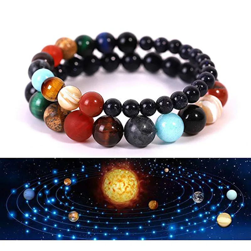 

Eight Planets Bead Bracelet Men Natural Stone Universe Yoga Solar Chakra Bracelet for women men