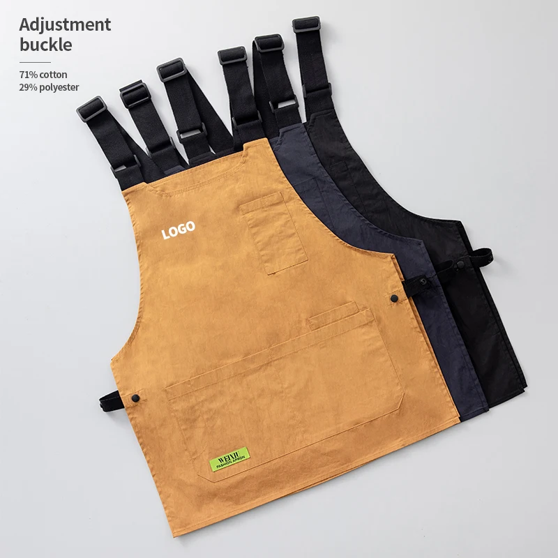 High Quality Cotton Polyester Sleeveless Apron Vest Anti-Wrinkle Breathable Big Pocket for Catering Supermarket OEM Service