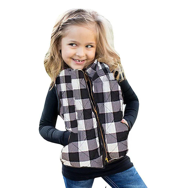 

Hot sale plaid fall winter kids boutique outerwear coat sleeveless girls fashion zipper vest, As picture show