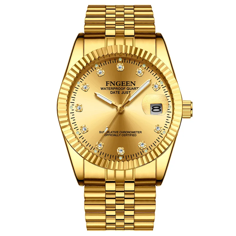 

Popular Gold Waterproof Gold Watch Local Luxury Gold Lovers Watch Ladies Fashion Student Watch Men, Picture