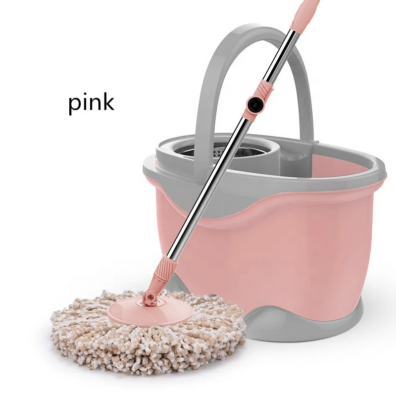 

microfiber magic home flat mops head cleaning floor spinning mops bucket set, Pink, white, green