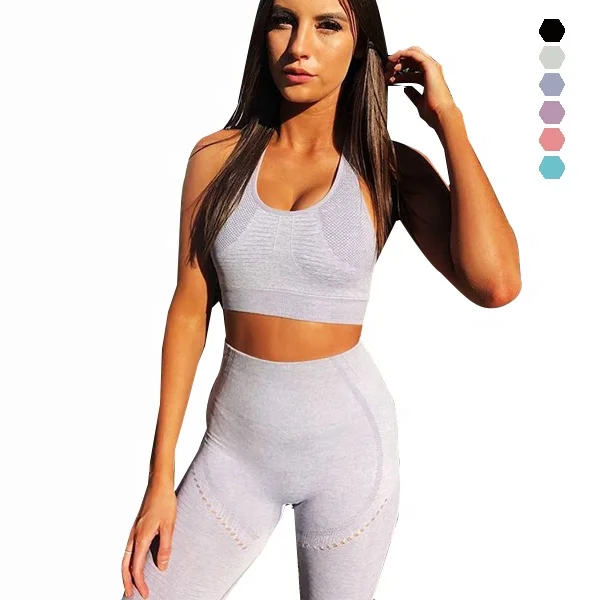 2020 Custom High Waisted Workout Yoga Leggings and Seamless Push Up Bra Activewear Set