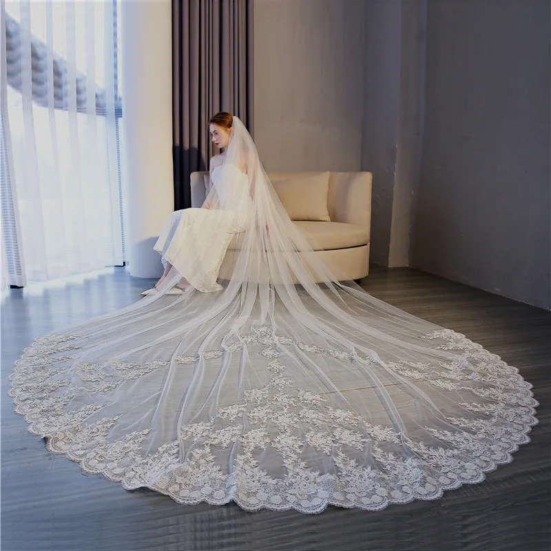 

Tailing wedding accessories 3 meters bridal Long Satin bridal veils, White