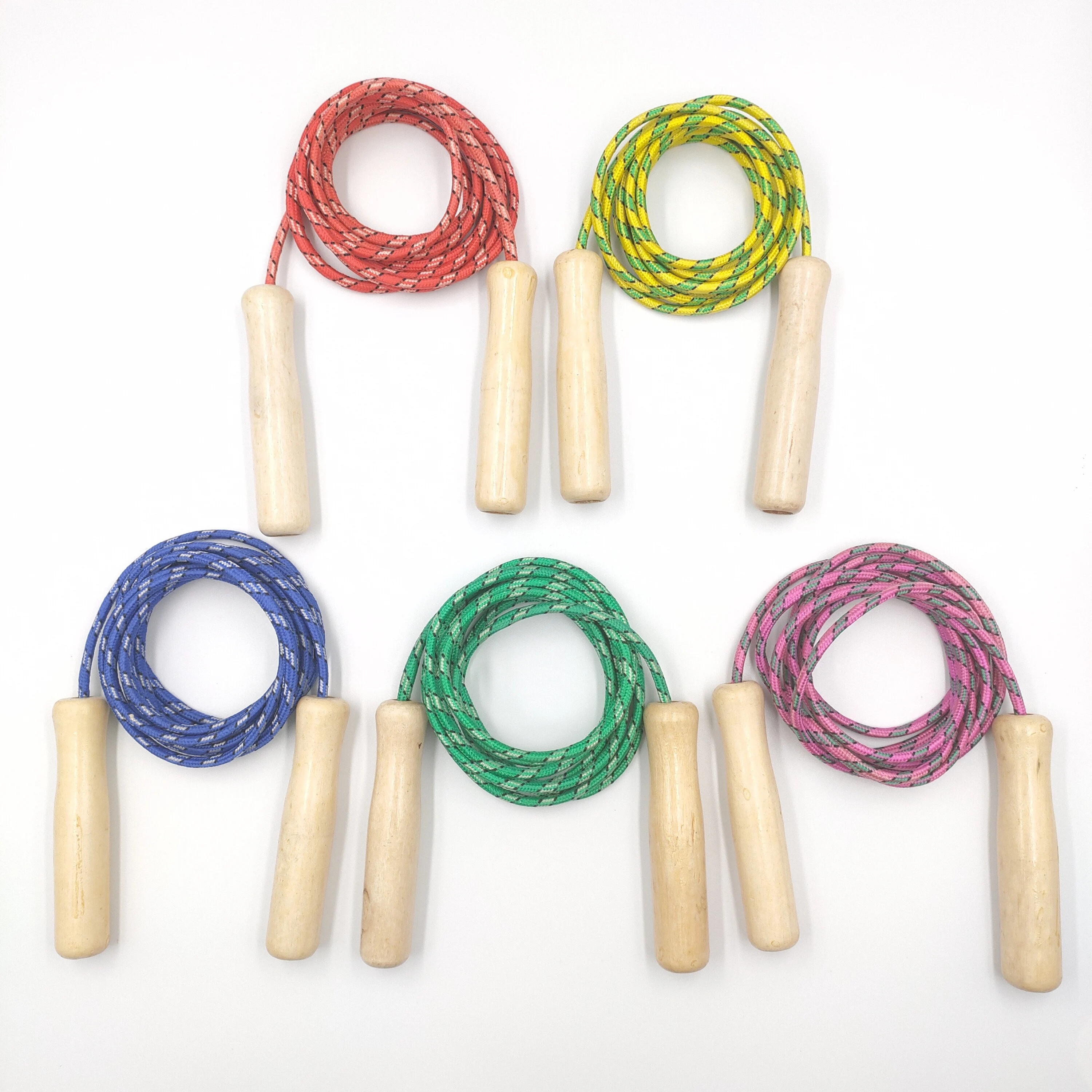 

Promotional Multi Color Cheap Wooden Handle Custom Logo Exercise Gym Fitness Equipment indoor Kids Jump Skipping Rope, Red,blue,yellow,green,pink