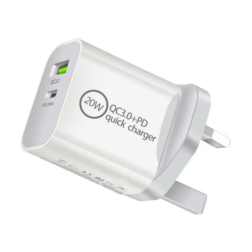 

Factory sale portable quick QC mobile phone charger UK PD20w charging adaptor QC PD18w 20w fast charger, White black