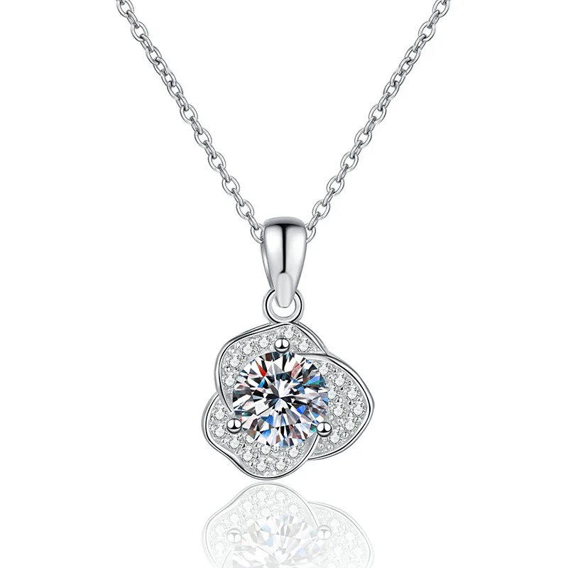 S925 Sterling Silver Classic Luxury Flower Necklace Moissanite Link Chain Engagement Wedding Anniversary Gift