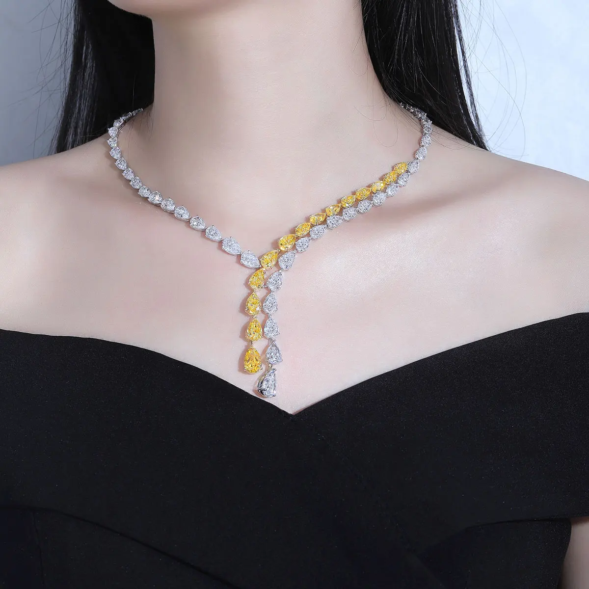 

2021 new arrival wholesale retail jewelry set yellow and white diamond gemstone jewelry necklace