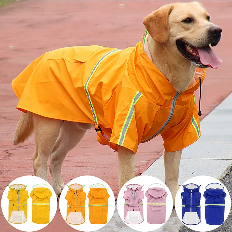 

Personalized Hooded Zipper Large Dog Raincoat Reflective Dog Rain Jacket In Stock