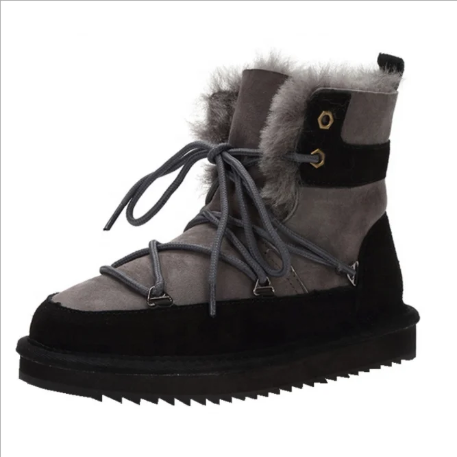 

In Stock Woman's Genuine Sheepskin boots Real Fur Hand Crafted HARD SOLE Sheepskin Snow Boots 100%Wool