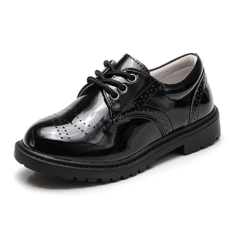 

Wholesale Children Boy Girl School Black Kids Leather Shoes, Black/white