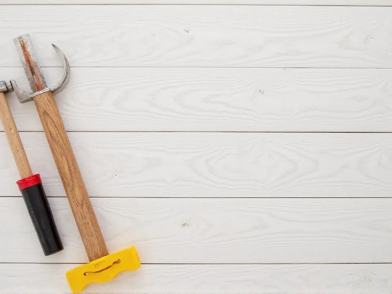 Shiplap installation tools and materials laid out