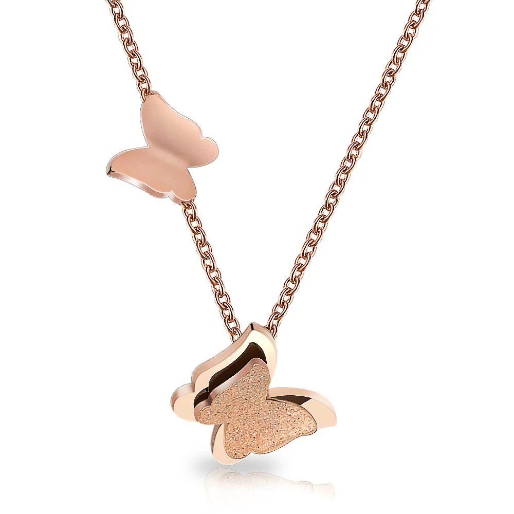 

Amazon Hot Selling Women's Jewelry Butterfly Pendant Fashion Personality 18K Gold Plated Stainless Steel Butterfly Necklace, Picture shows