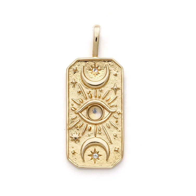

Vintage statement 18K gold vermeil 925 sterling silver moon square charm pendant