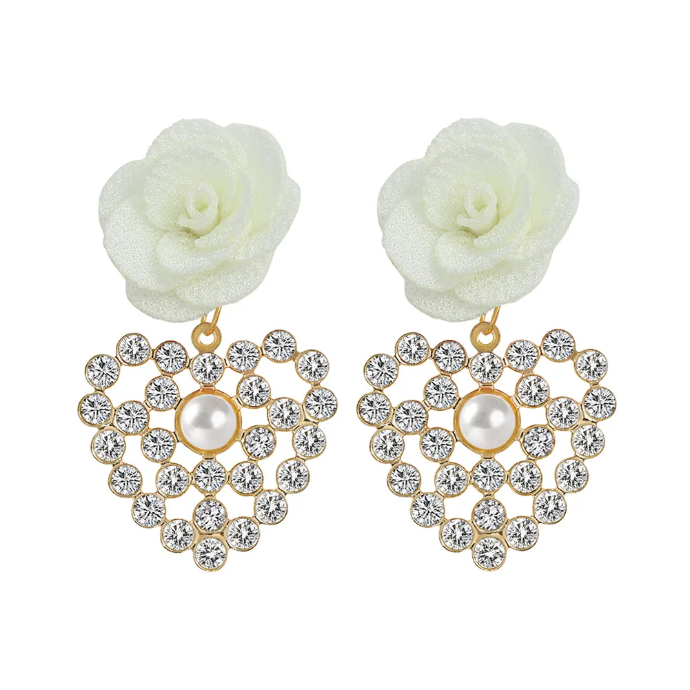 

Bohemian Pearl Earrings Trend 2021 Earrings Accessories Women Heart Rhinestone Flower Petal Drop Earrings Jewelry Girl, 8 colors