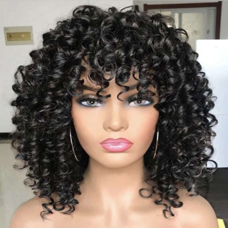 

Fashion African Women's Small Curly Hair Short Curly Wig Human Hair Braid High Temperature Synthetic Wigs, As shown in the picture