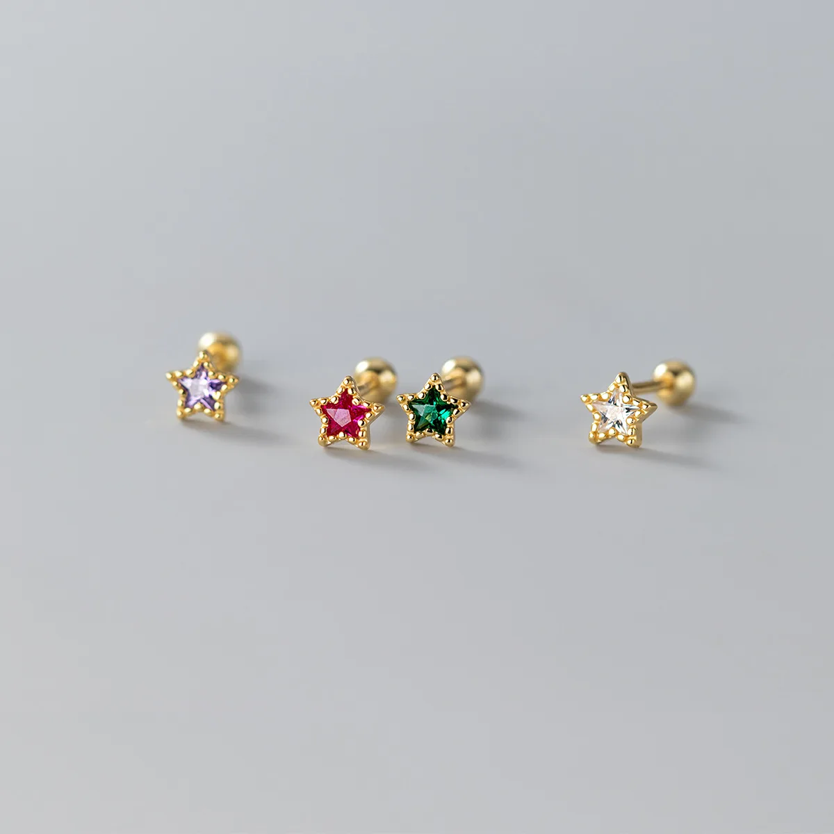 

925 Sterling Silver Colorful Zircon Star Spiral Beads Stud Earrings for Women Charm Piercing Ear Bone Jewelry Accessories