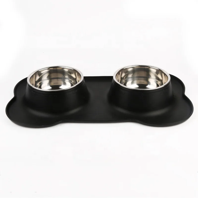 

Wholesale Dog Bowl silicone double stainless steel pet feeder, Customized