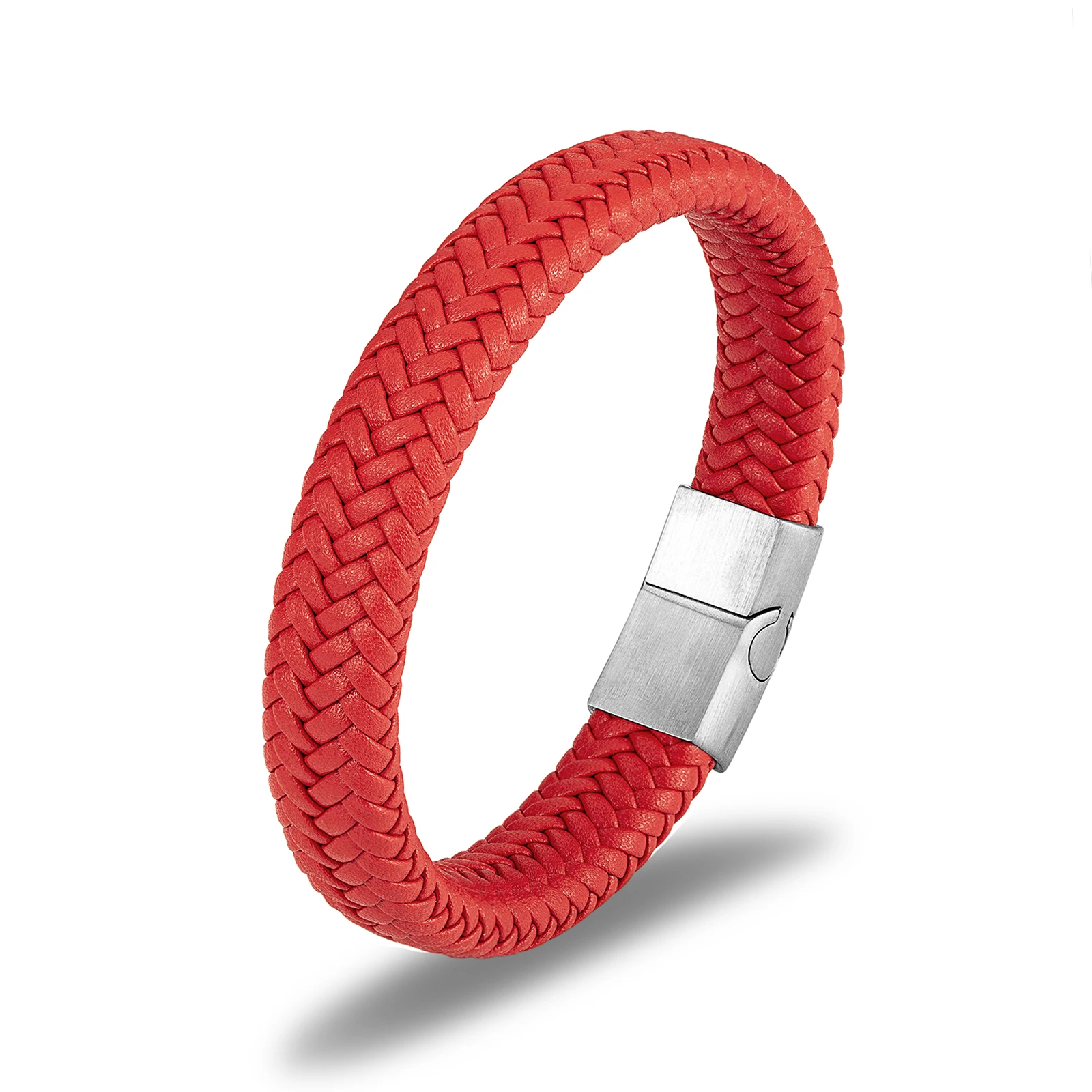 

Wholesale Adjustable Red String Bracelet Woven PU Leather Bracelet Silver Plated Clasp, Multicolor