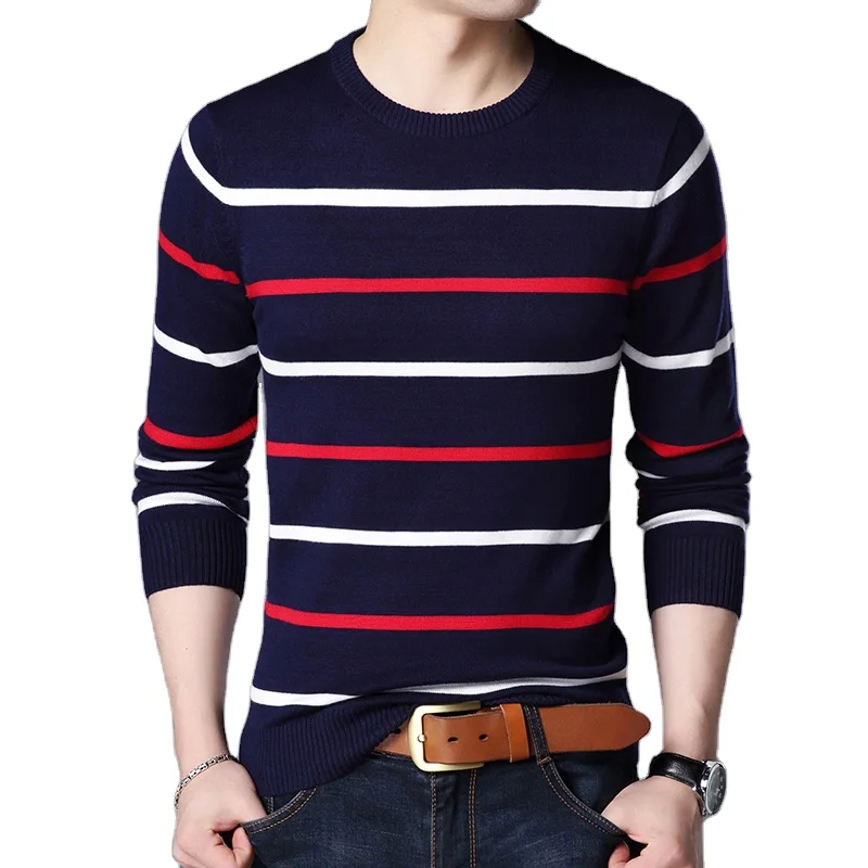 

Wholesale new arrival fashionable man O-Neck stripe knitted man sweater