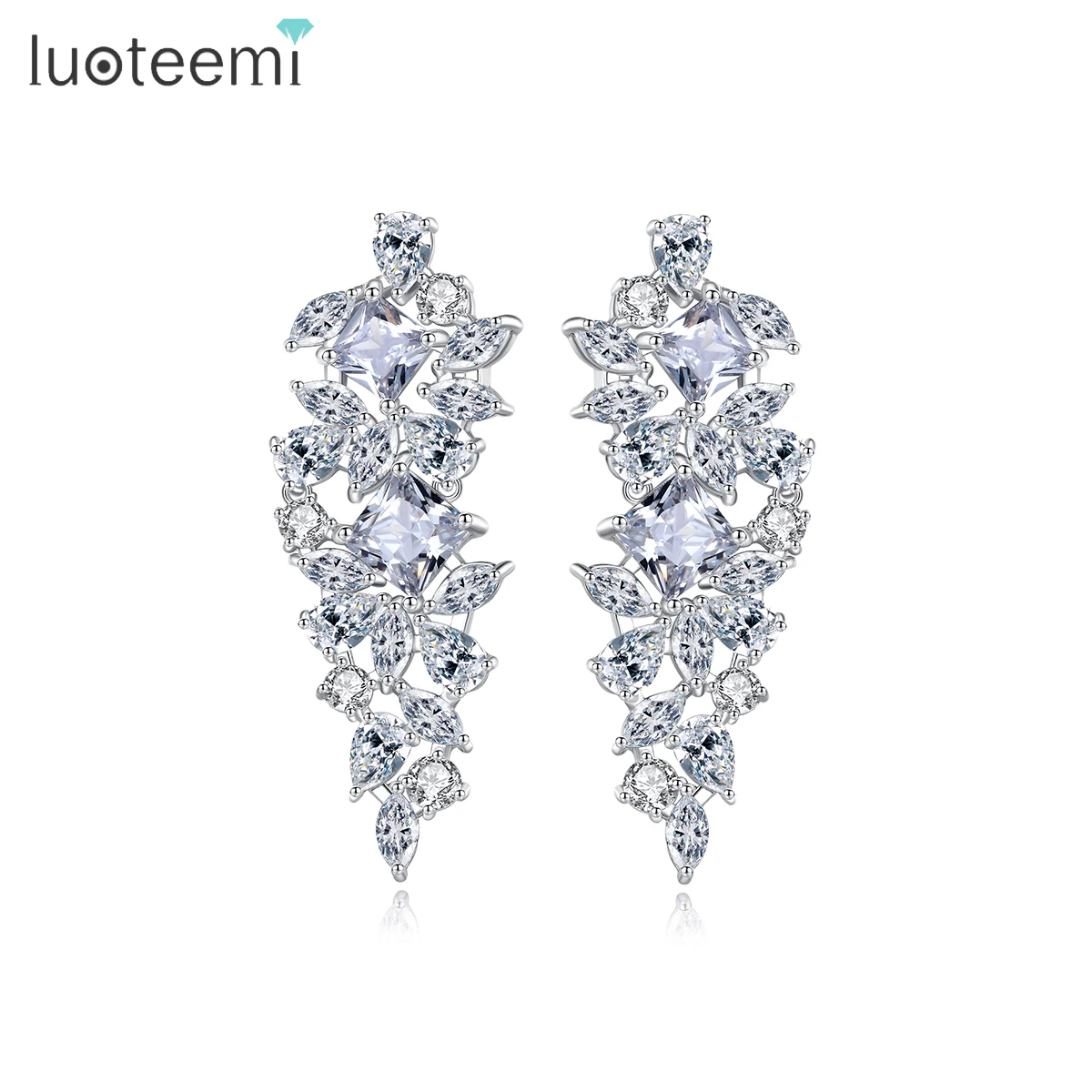 

LUOTEEMI Woman Jewelry Luxury Brand Earing New Wedding Flower Lady Elegant Drop Earrings Cubic Zirconia