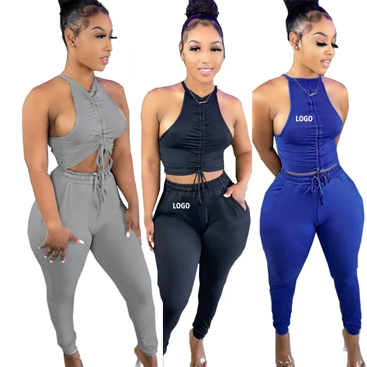 

Free Shipping New Arrivlas Women Sleeveless Skinny 2 Piece Set Summer Clothes Ladies Two Piece Pants Set, Color avaliable