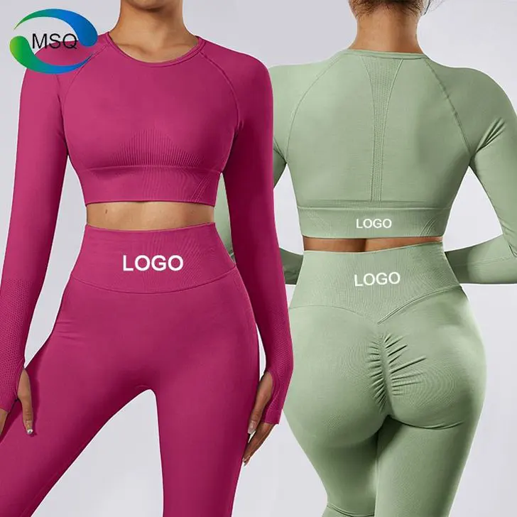 

Wholesale 3 Piece Seamless Gym Fitness Sets Long Sleeve Crop Top winter workout sets for women