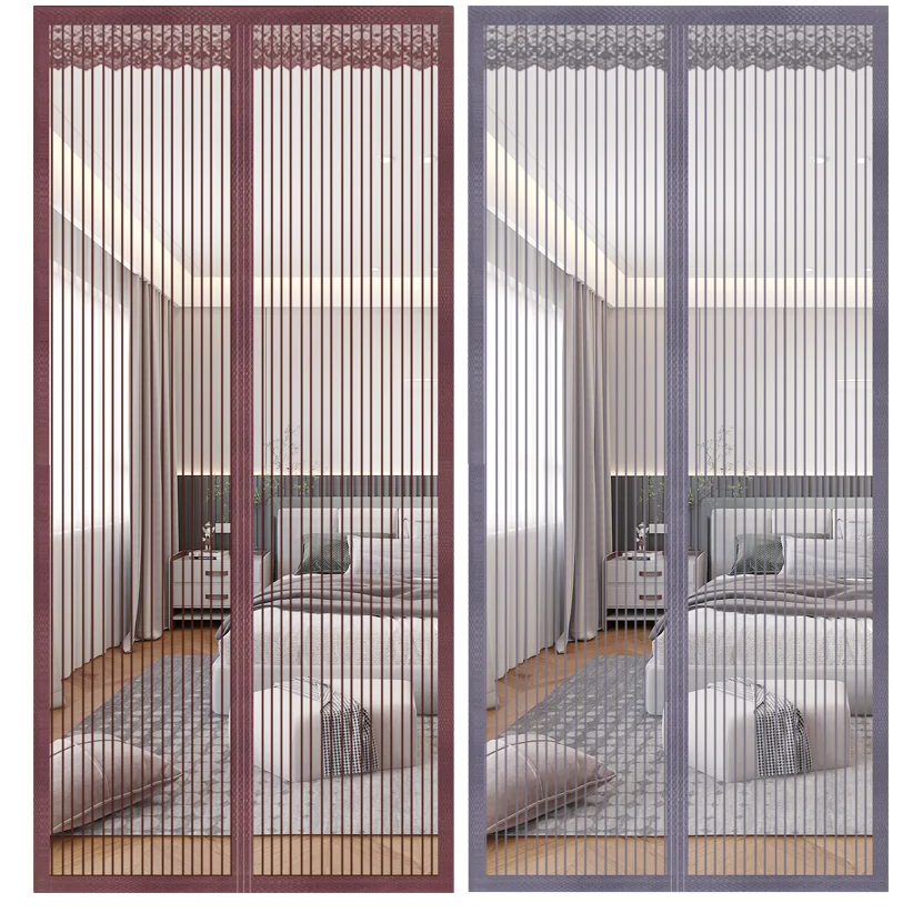 Modern Summer Magnetic Mesh Automatic Screen Door Anti-Mosquito Door Net Curtain Full Frame Hook Loop Top Lace for Home Use