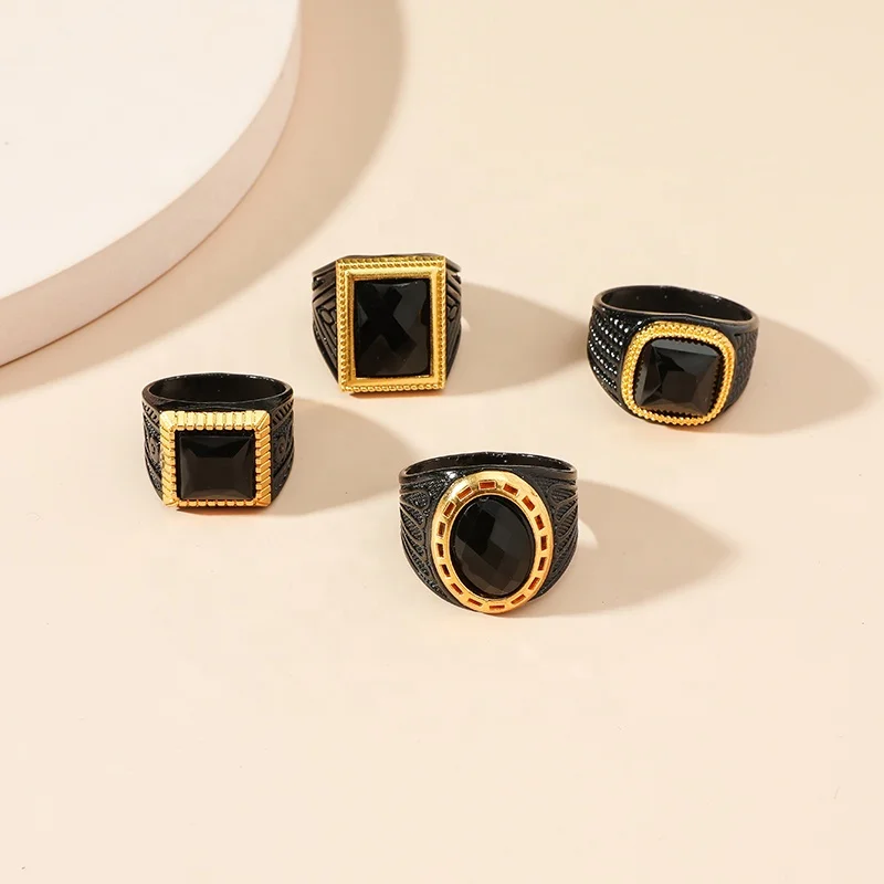 

Fashion Punk Polished Black Gold Jewelry Mens Classic Simple Square Ring Jewelry for Gifts, Colorful