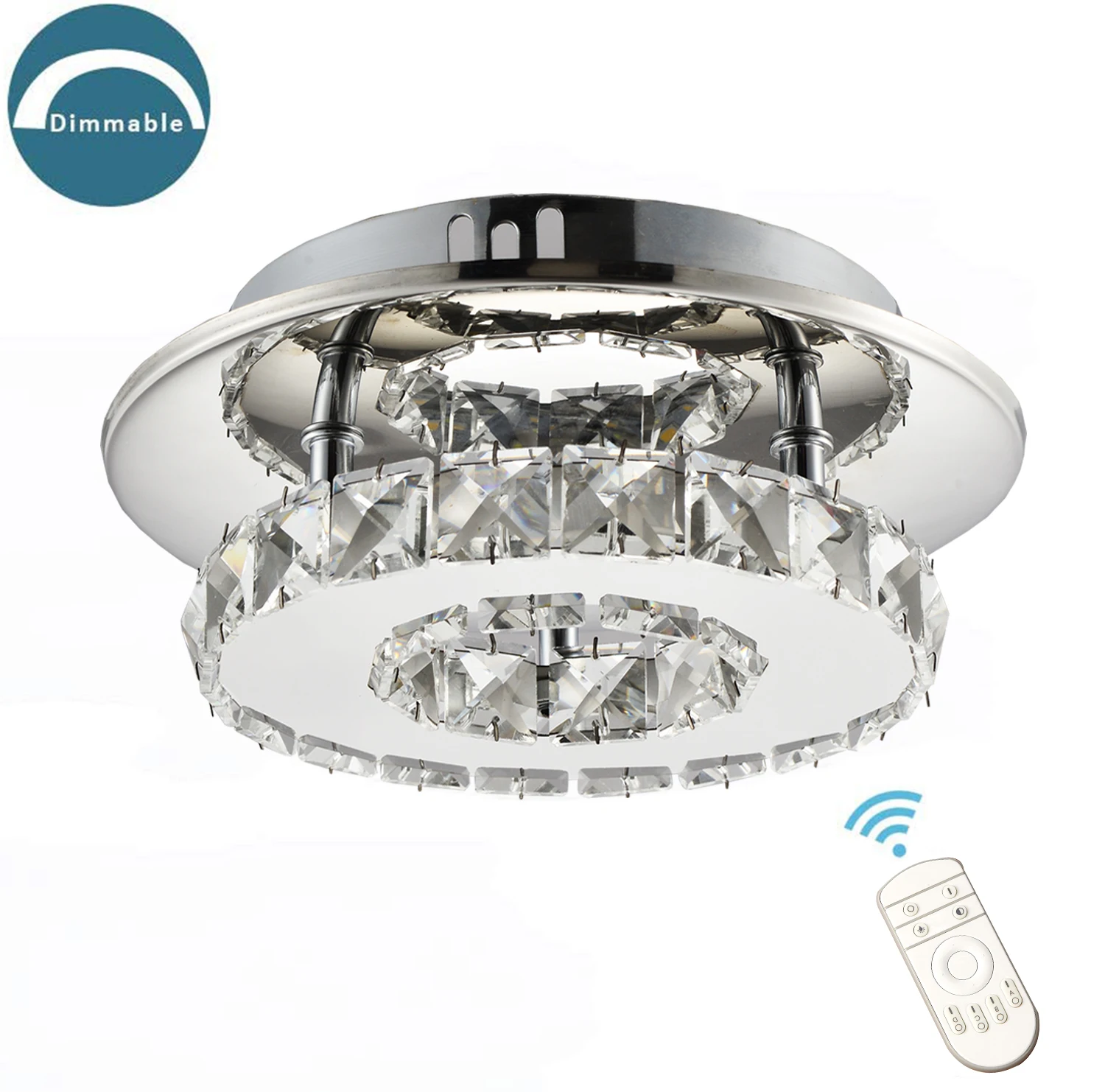 12w Dimmable Crystal Ceiling Light With Remote,Modern Led Flush Mount