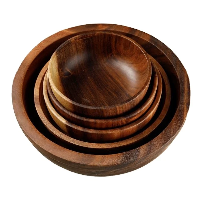 

High Quality Acacia Wooden Bowl Solid Not Fragile Salad Bowl Set with Different Size Natural Bowls for Dinner, Natural acacia wood color