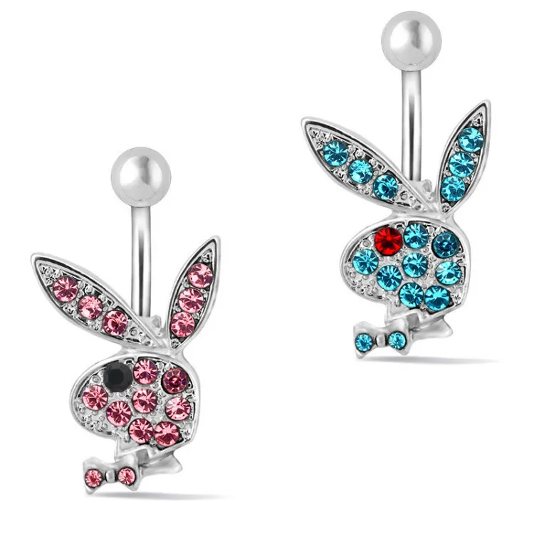 

New hot selling navel puncture jewelry titanium steel zircon rabbit face umbilical nail gold-plated umbilical ring wholesale, Blue/ab color/white/dark red/pink