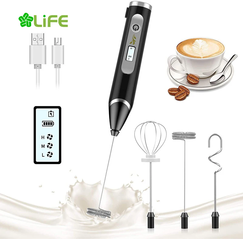 

2022 New Design Electric Household Electric Egg Beater Coffee Chocolate Mixer Heads Stirrer Food Blender Whisk Milk Frother, White, black
