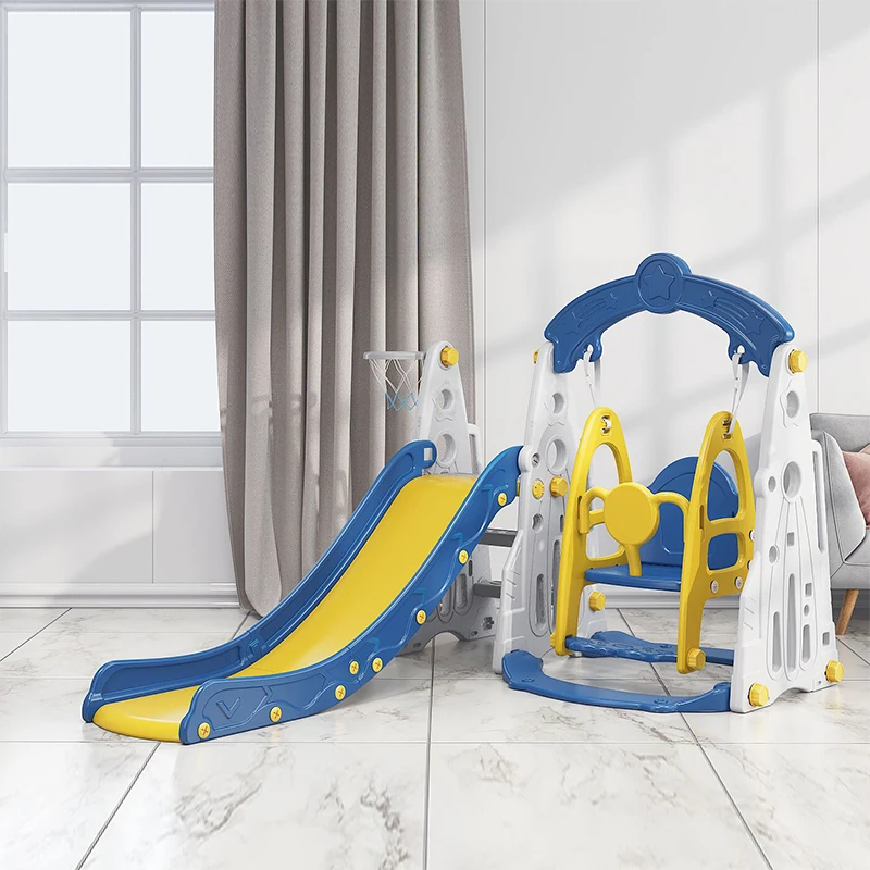 

Amusement Park Indoor Plastic Slide Child Safe Anti-Drop Non-Slip Pedal Baby Slide and Swing Set, Pearl white / noble blue