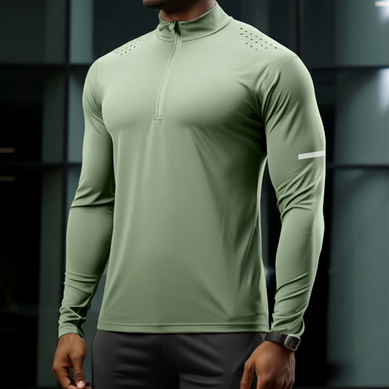 Quick Dry Breathable Sports Mesh Fabric Fitness Workout Active Wear Men's T-shirts Wholesale Long Sleeve Gym T Shirts
