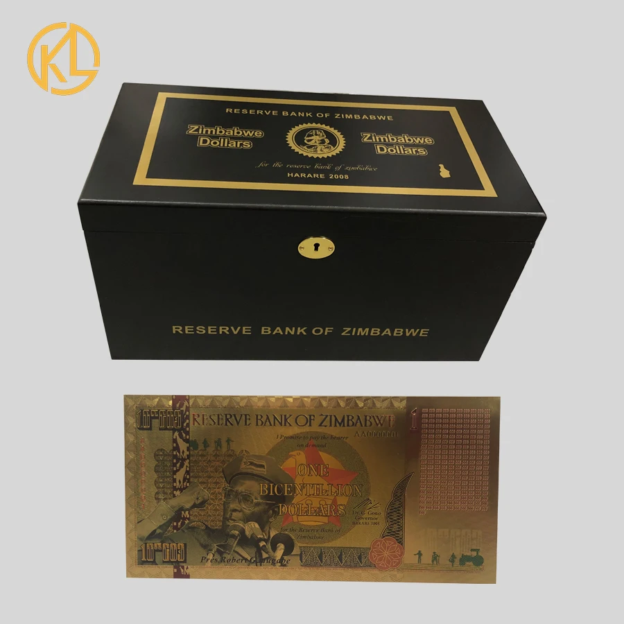 

1000pcs Zimbabwe Gold Banknote One Centillion Dollars in Black box with certificate and security label UV Light for collection