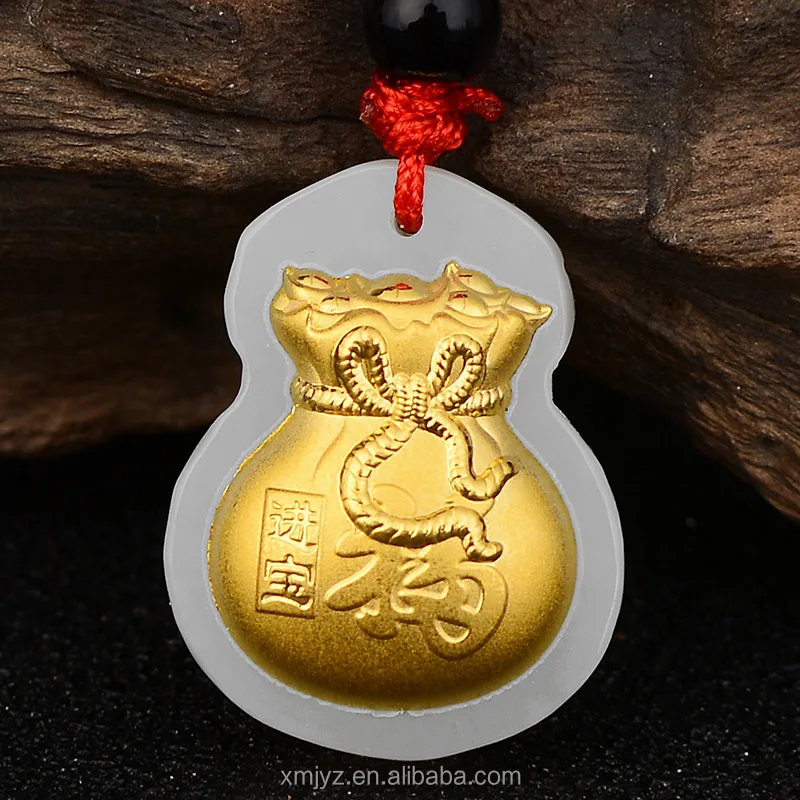 

Certified 3D Hetian Jade Inlaid Gold Pure Gold Hetian Jade In Treasure Bag New Year Gift Pendant Gift Wholesale