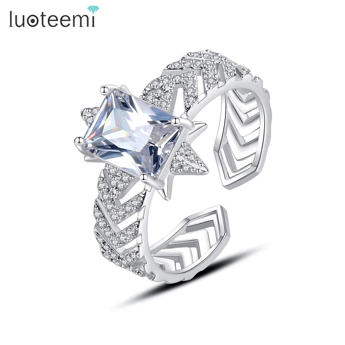 

LUOTEEMI Adjustable Ring High Quality Cubic Zircon Engagement Rings Diamond Eternity Circlet for Women Wholesale