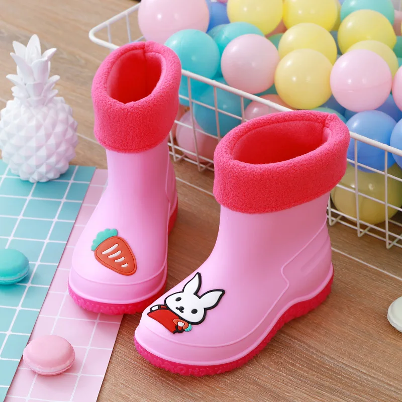 

Removable Double Layer Waterproof And Non-Slip Kid Rain Boots With Cute Cartoon Pattern, Blue,pink,yellow