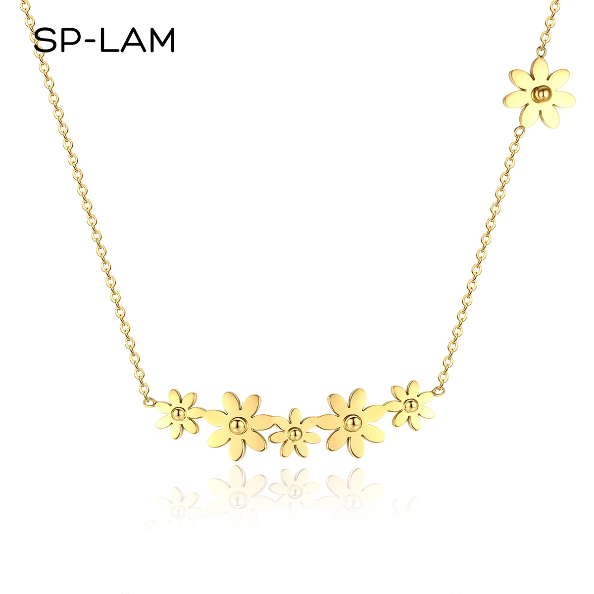 

SP-LAM 2021 Trendy Gold Plated Stainless Steel Jewelry Chain Pendant Flower Gold Daisy Necklace