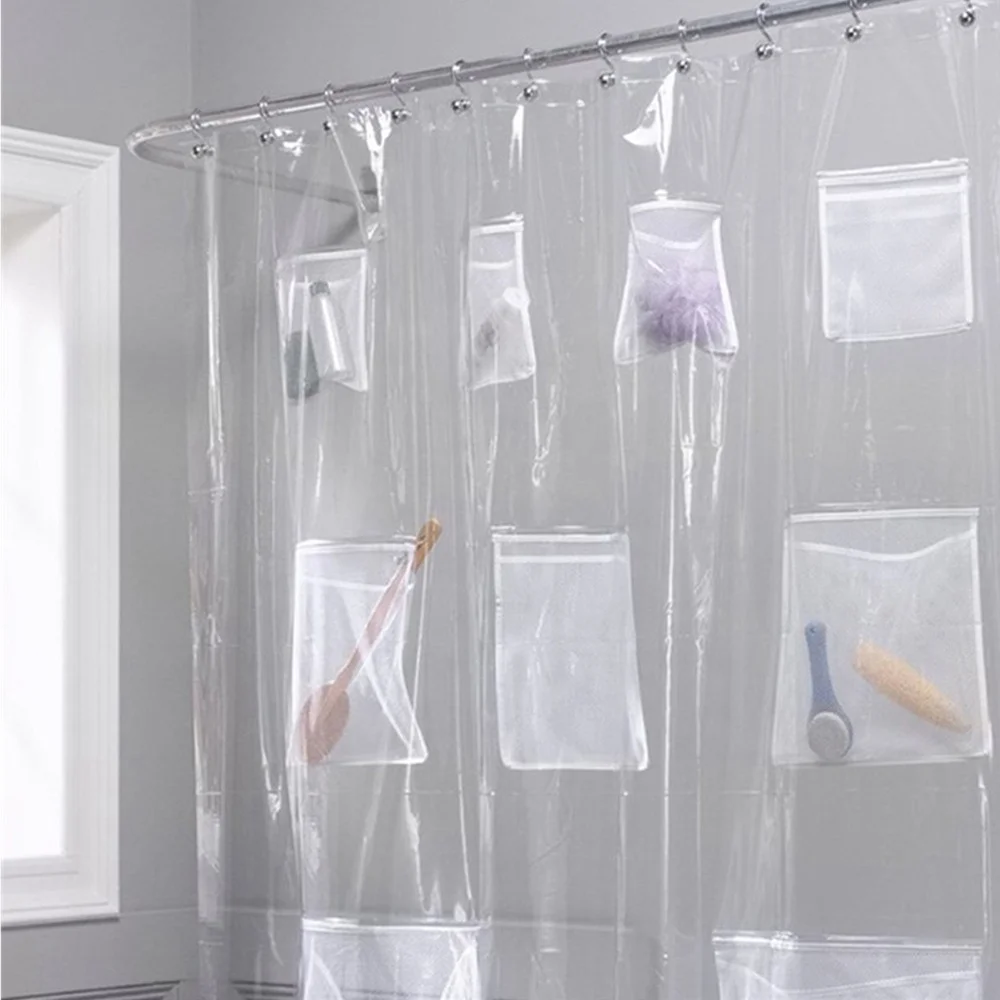

i@home mildew resistant waterproof clear transparent peva bath shower curtain with pockets, As picture show