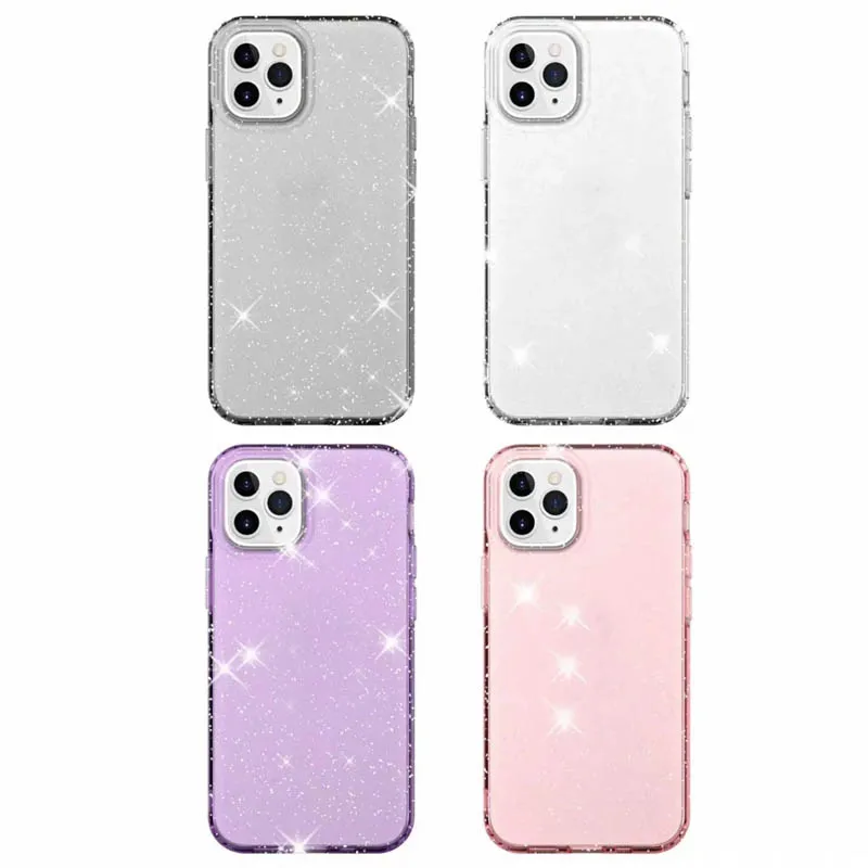 

2.5mm Thickness Glitter Crystal Soft TPU Shockproof Case For Iphone 12 Pro Max 12 Mini 5.4 6.1 6.7 2020 Clear Flexible Cover, As picture