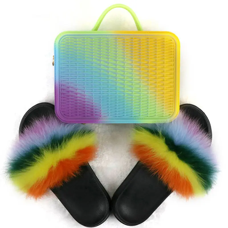 

Fashion Women Real Fox Fur Slides with Matching Purse