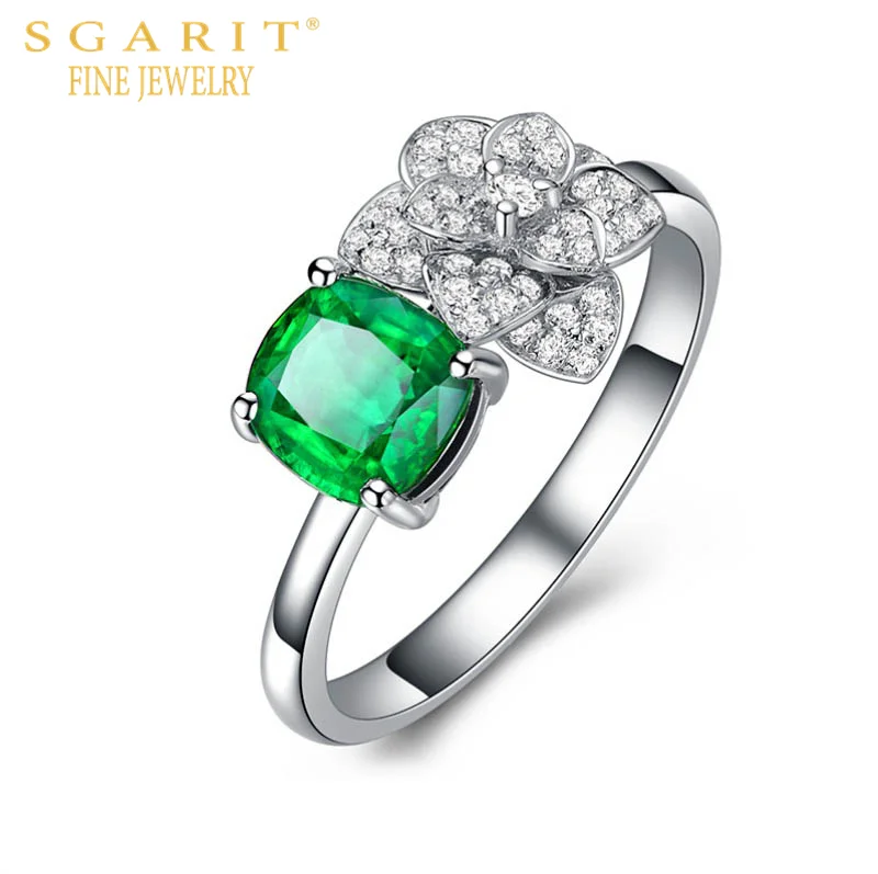 

SGARIT Saudi 18k gold fine jewelry gemstone ring 1.15ct Zambia Vivi Green natural emerald ring wedding engagement ring